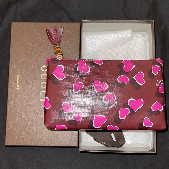 Gucci Shanghai St Heartbeat Bamboo Pouch Pink - Picture 1 of 4